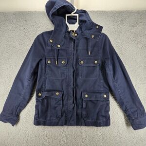 J Crew Women's Jacket Navy Blue Military Field Cargo Jacket Small‎ S Full Zip Up